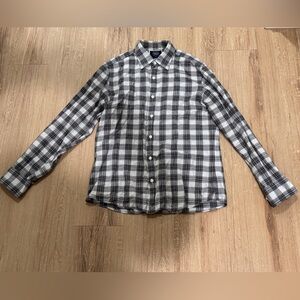 Charles Tyrwhitt Gray/ Navy Plaid Linen Shirt